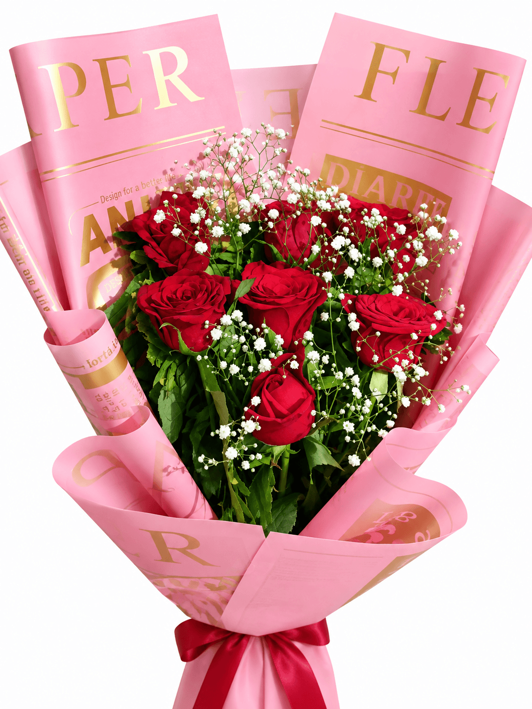 Red Rose Bouquet with pink paper
